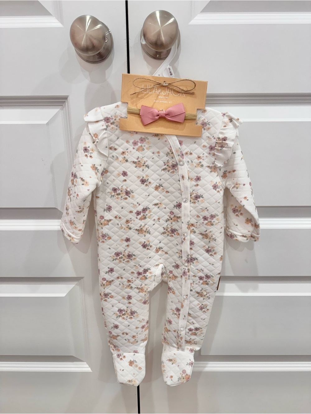 NWT Floral Quilted Baby One-Piece with Matching Bow